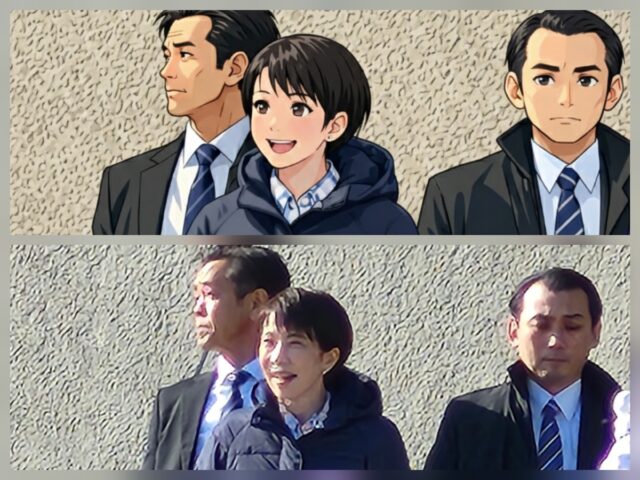 高市さんが選挙カーの上で応援演説している様子