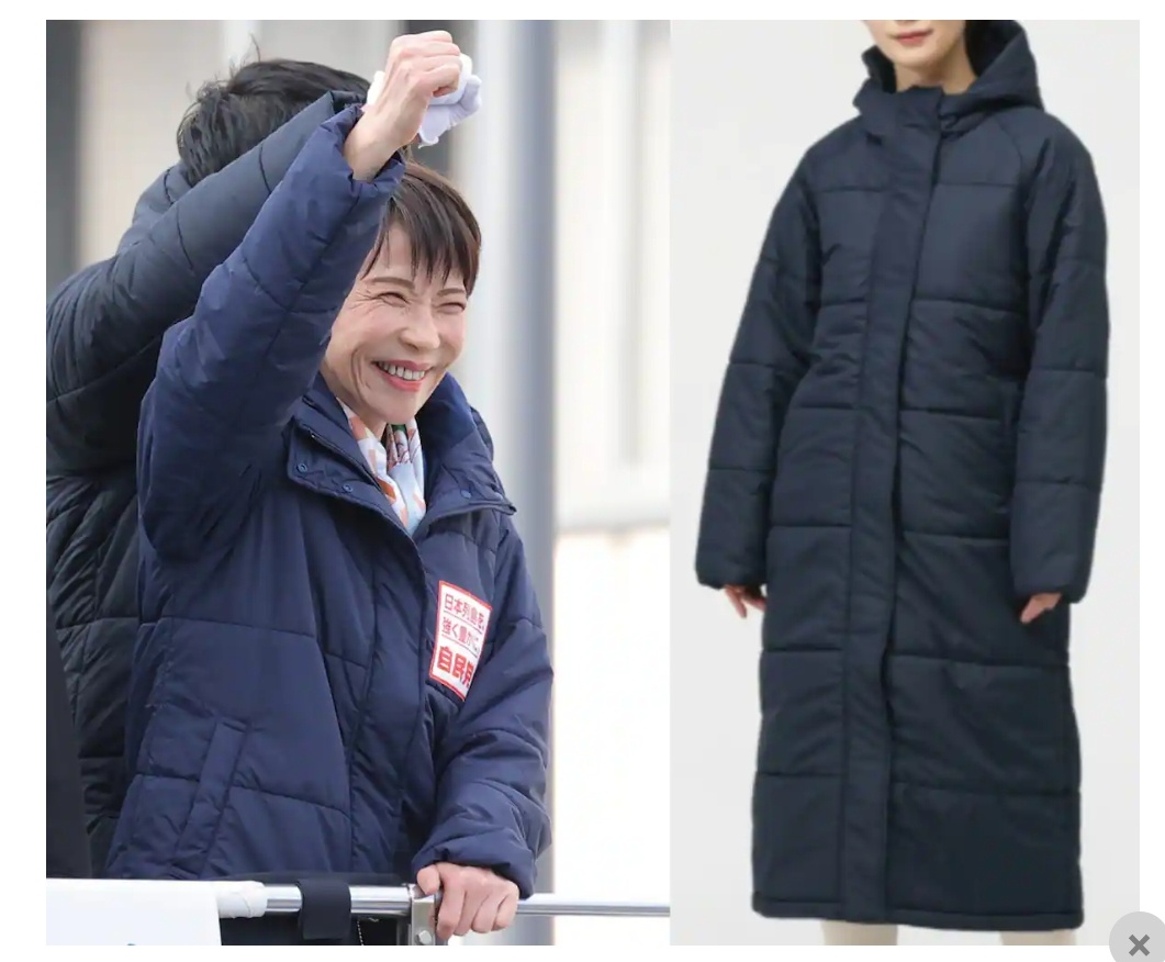 アルペンの中綿ベンチコートを着ている高市さんの様子