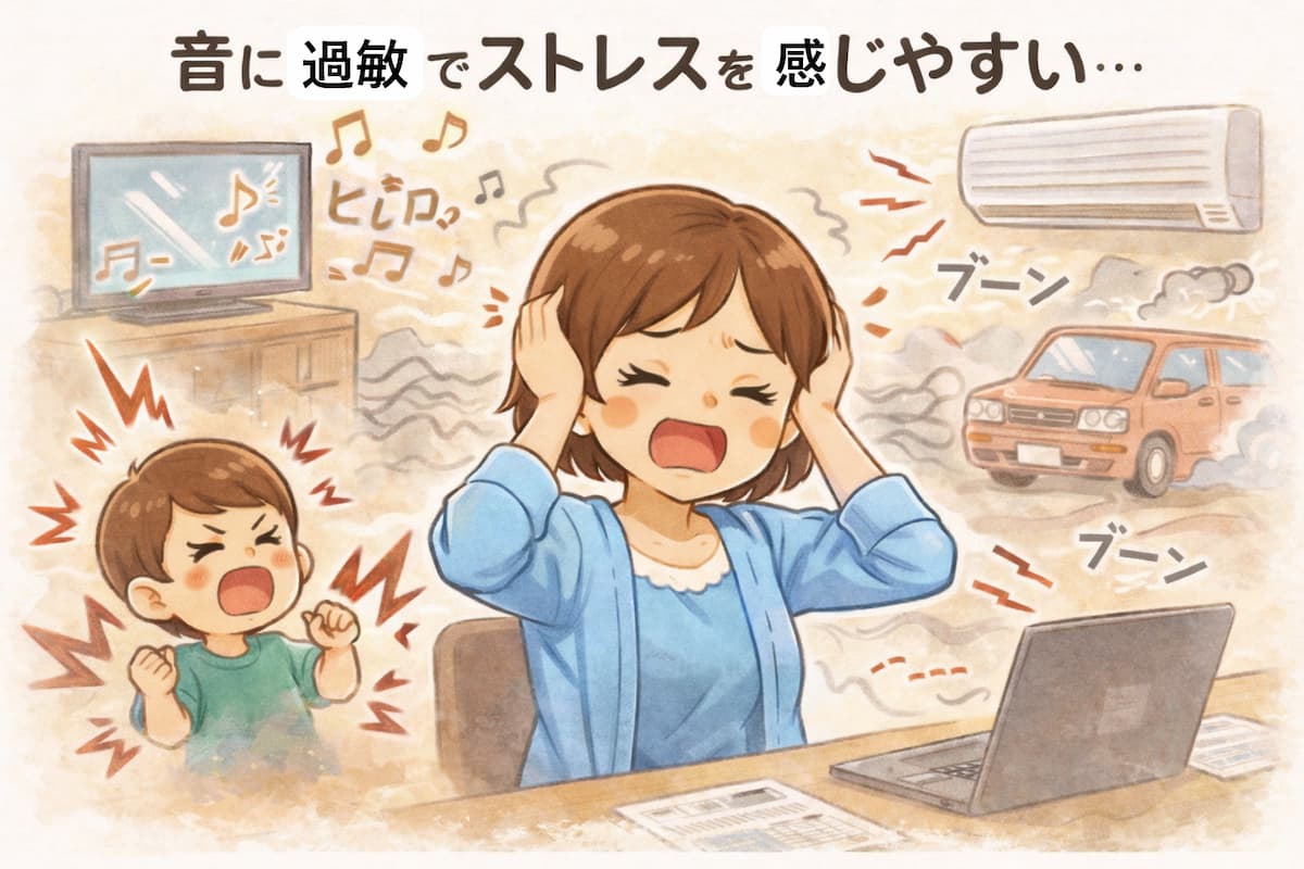 音に悩まされで耳をふさいでいる女性の様子