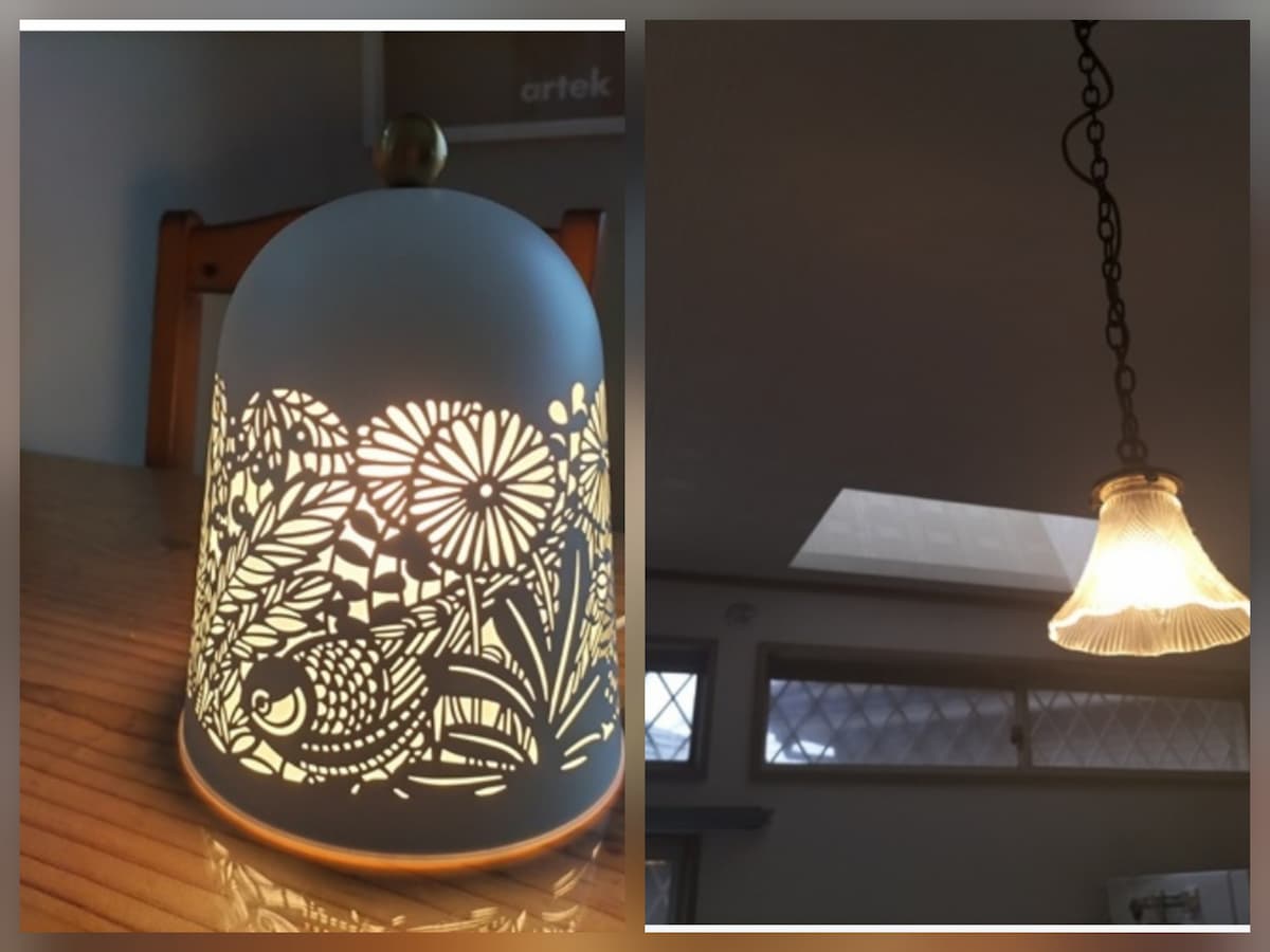 イケアのテーブルランプと白熱灯の天井照明