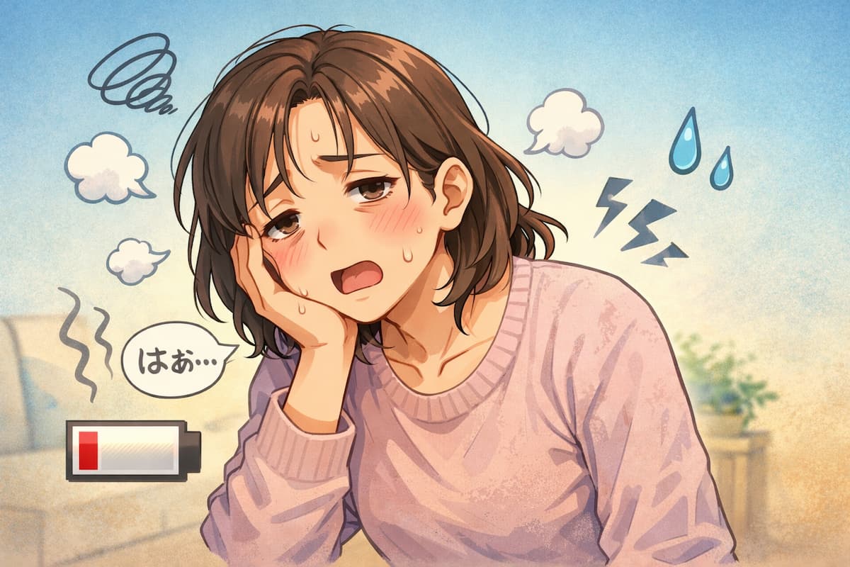 疲れた女性がため息をついている様子