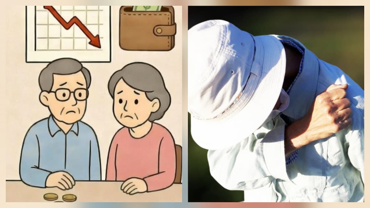 体力の衰えを感じる高齢女性と老後への不安を感じる高齢夫婦