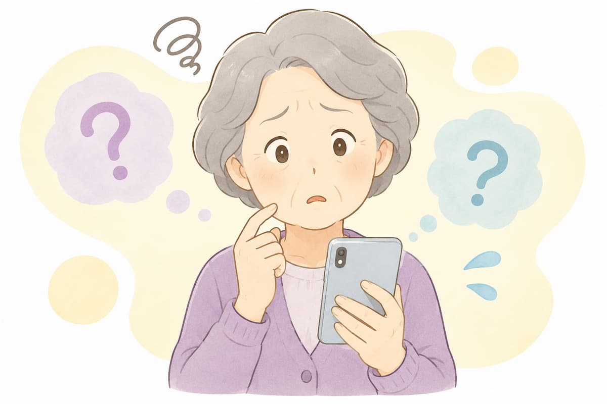 スマホやPCに困ってるおばあさん