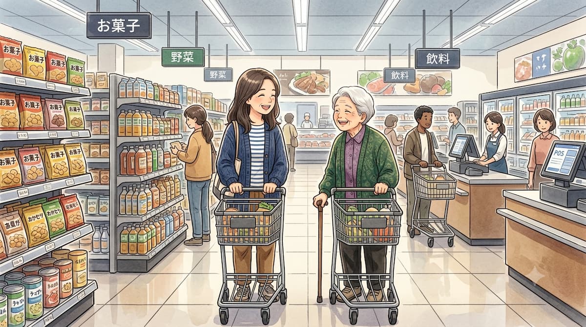 スーパーで立ち話する女性たち